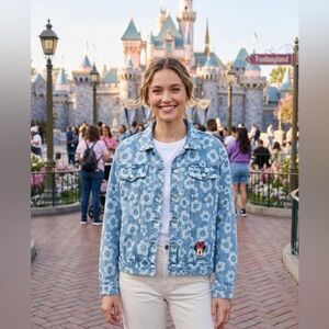 Disney Retro Dapper Day Minnie Mouse Light Blue Denim Flower Power Jean Jacket